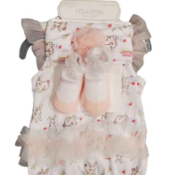 Kyle & Deena Bodysuit Newborn 3-6 Mounth Multi Pink Bunny Set 3pc - Picture 2 of 5